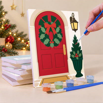 Wreathed Red Doors and Lanterns (Mini Paint by Numbers)