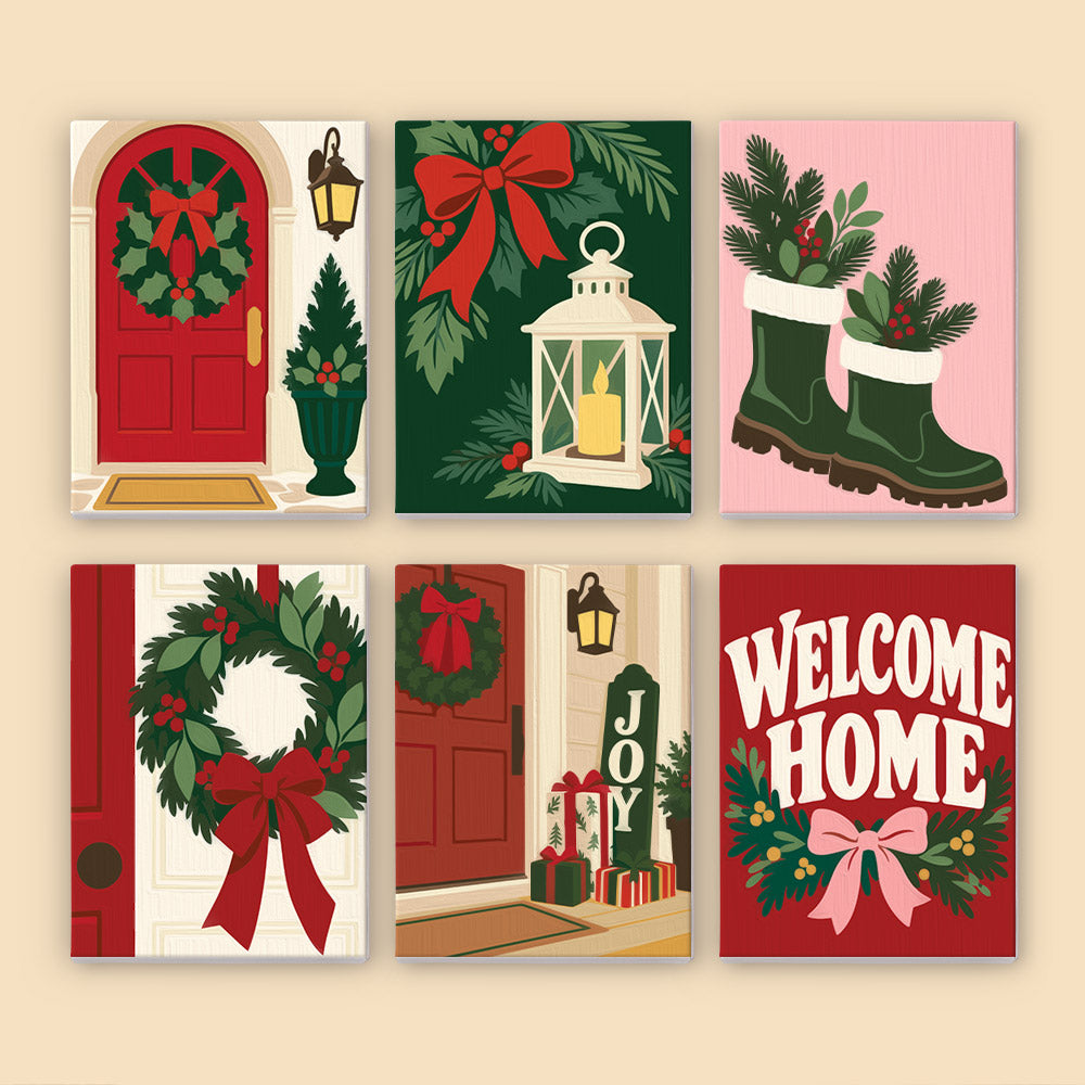 Wreathed Red Doors and Lanterns (Mini Paint by Numbers)