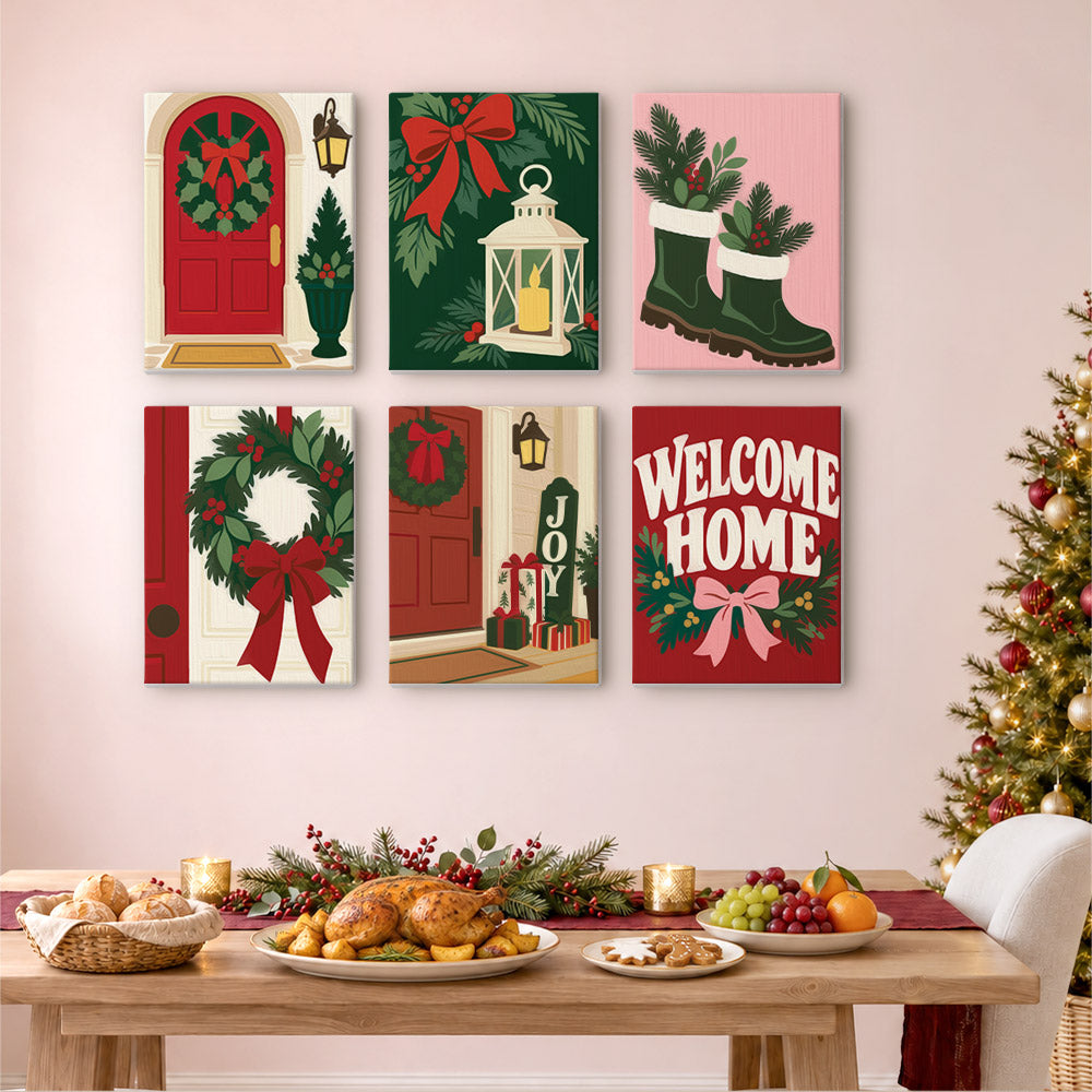 Wreathed Red Doors and Lanterns (Mini Paint by Numbers)