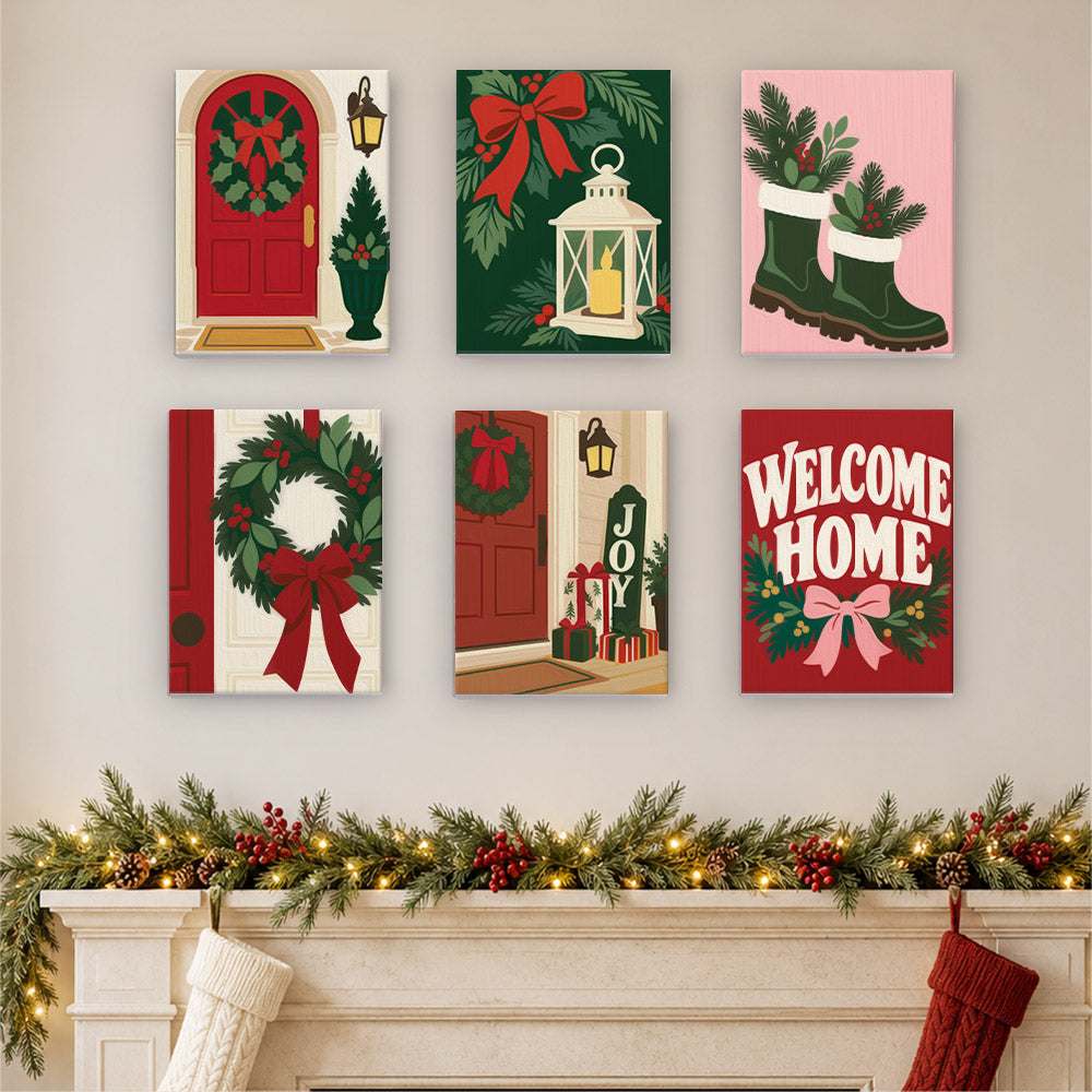 Wreathed Red Doors and Lanterns (Mini Paint by Numbers)