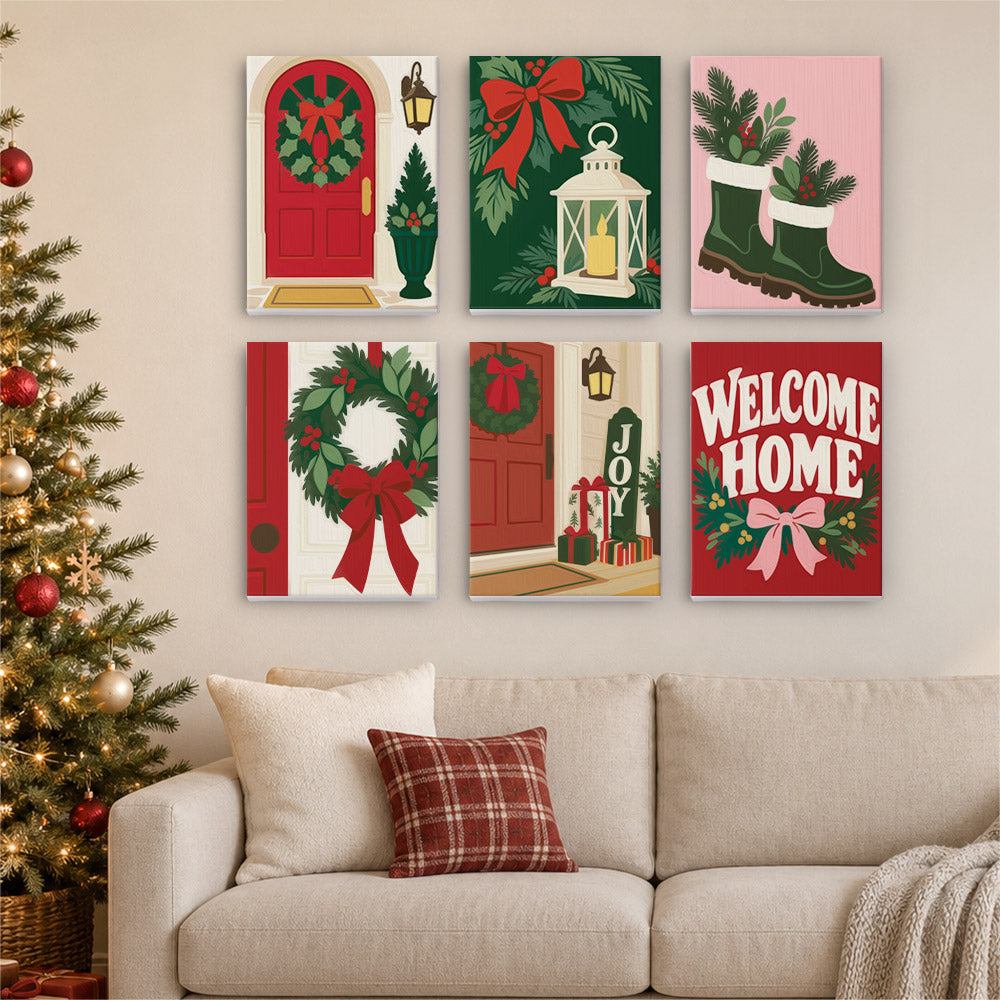 Wreathed Red Doors and Lanterns (Mini Paint by Numbers)