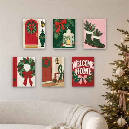 Wreathed Red Doors and Lanterns (Mini Paint by Numbers)