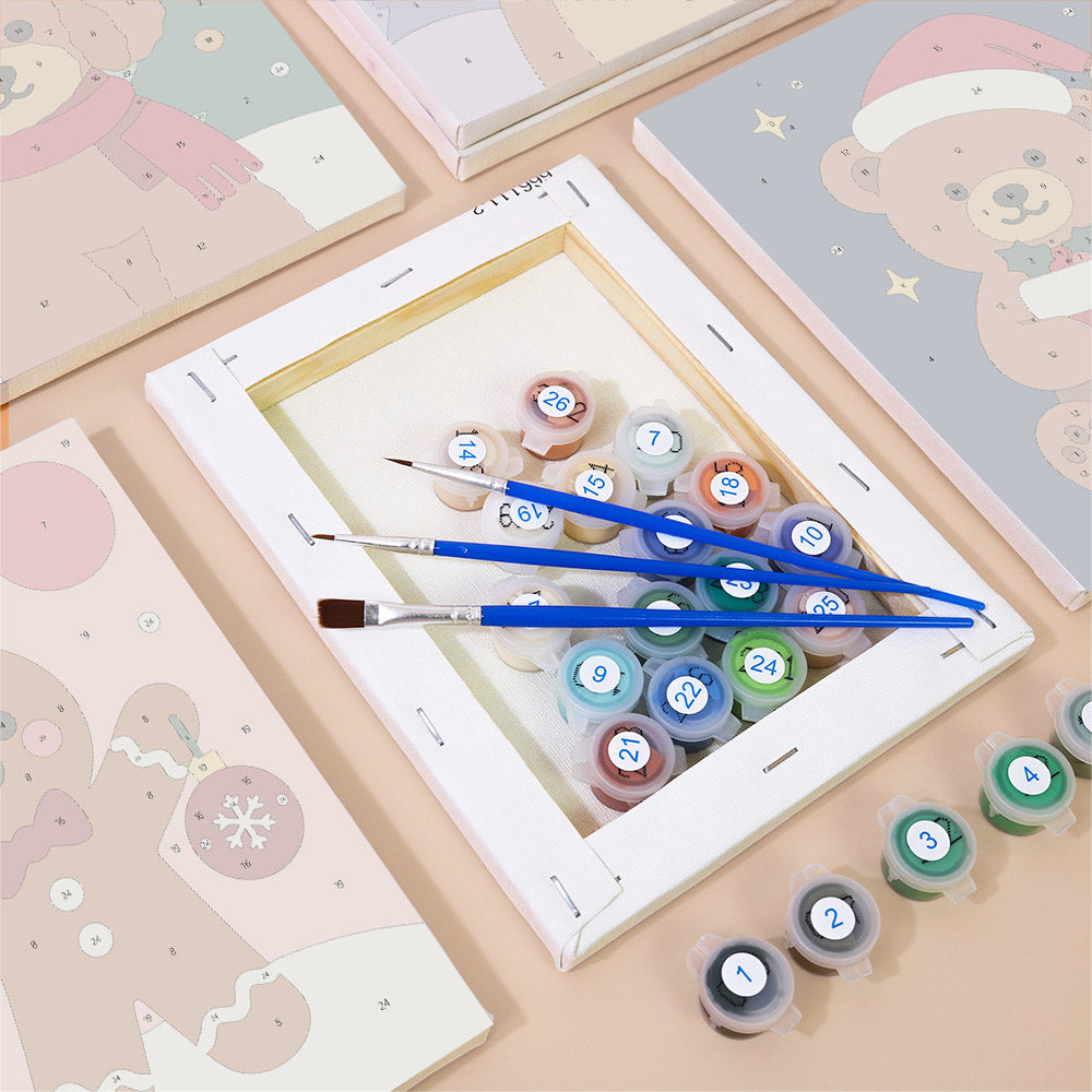 Santa Hat Puppy and Calico Cat (Mini Paint by Numbers)