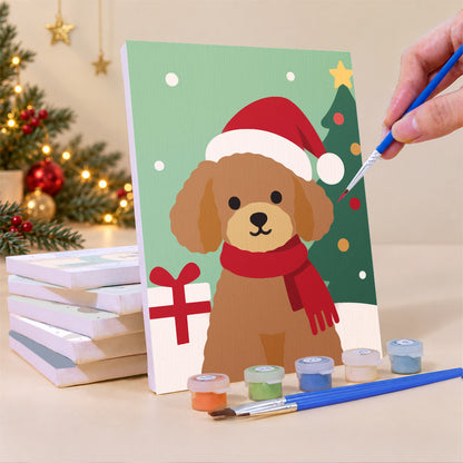 Santa Hat Puppy and Calico Cat (Mini Paint by Numbers)