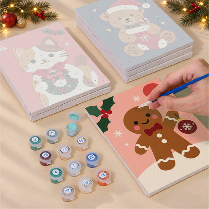 Santa Hat Puppy and Calico Cat (Mini Paint by Numbers)