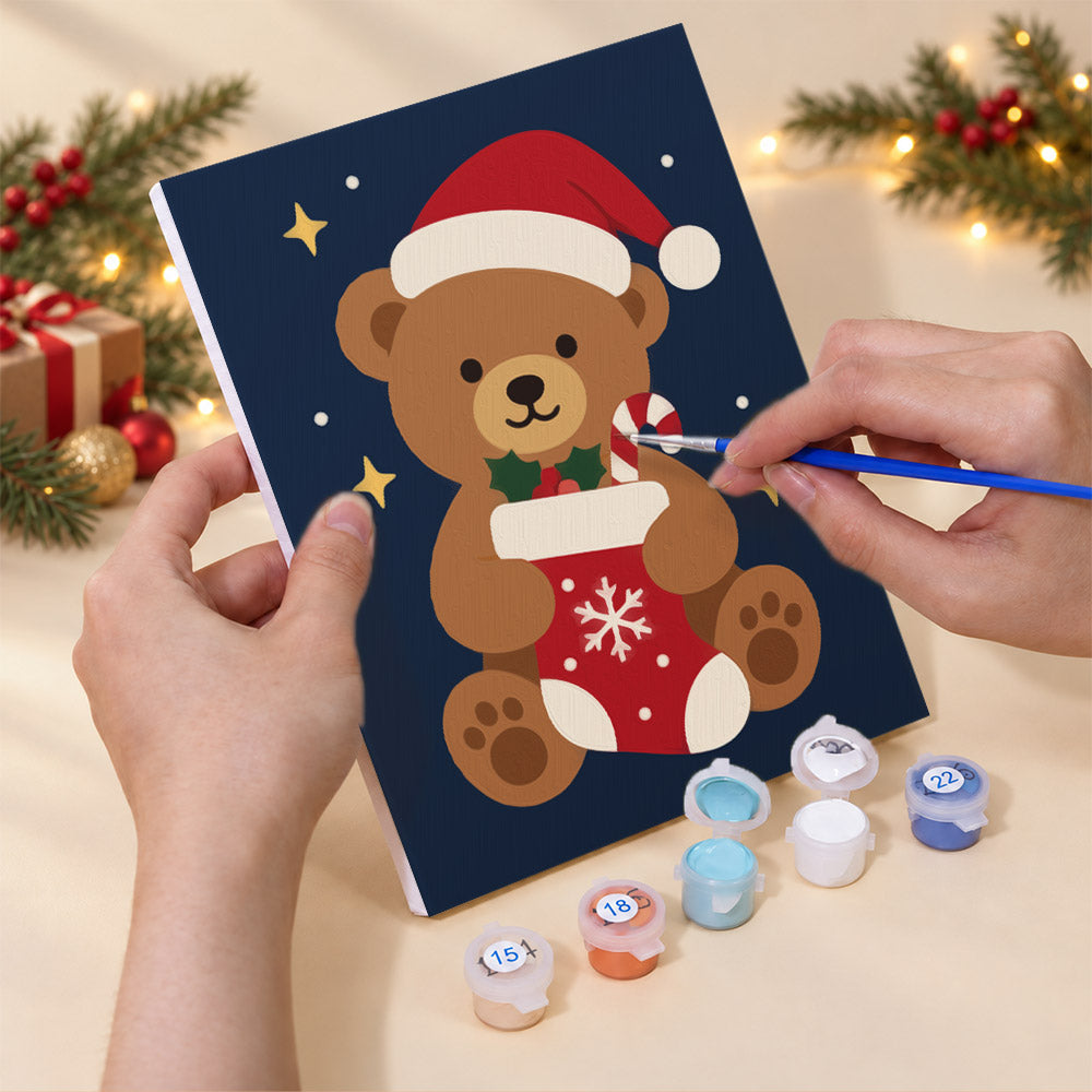 Santa Hat Puppy and Calico Cat (Mini Paint by Numbers)