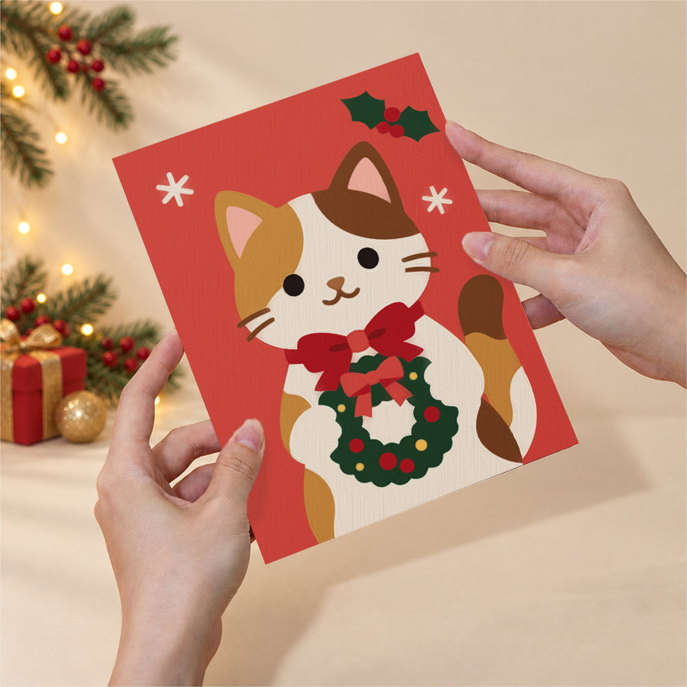 Santa Hat Puppy and Calico Cat (Mini Paint by Numbers)