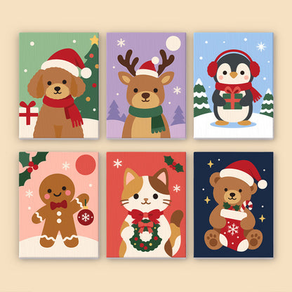 Santa Hat Puppy and Calico Cat (Mini Paint by Numbers)