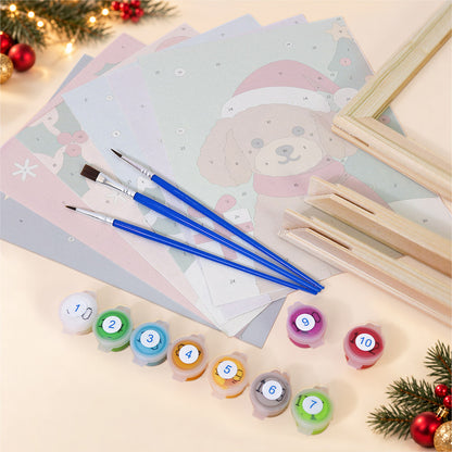 Santa Hat Puppy and Calico Cat (Mini Paint by Numbers)