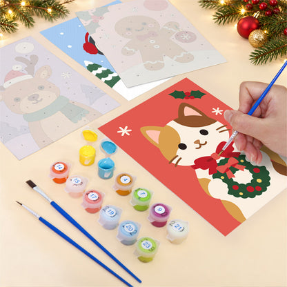 Santa Hat Puppy and Calico Cat (Mini Paint by Numbers)