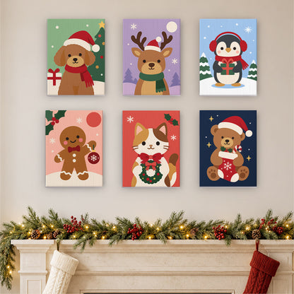 Santa Hat Puppy and Calico Cat (Mini Paint by Numbers)