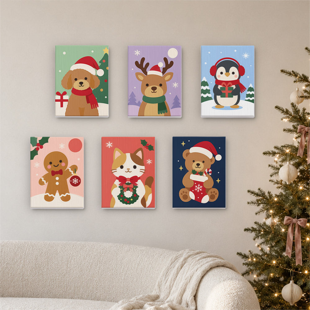 Santa Hat Puppy and Calico Cat (Mini Paint by Numbers)