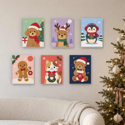 Santa Hat Puppy and Calico Cat (Mini Paint by Numbers)