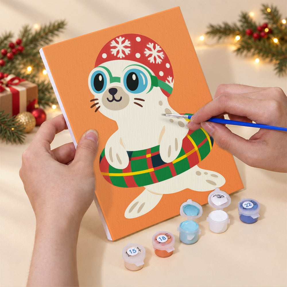 Snowman and Penguin Pool Party (Mini Paint by Numbers)