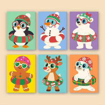 Snowman and Penguin Pool Party (Mini Paint by Numbers)