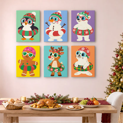 Snowman and Penguin Pool Party (Mini Paint by Numbers)