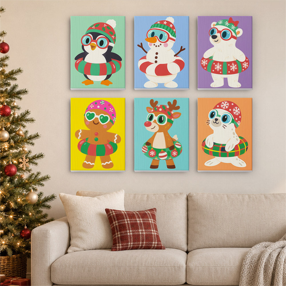 Snowman and Penguin Pool Party (Mini Paint by Numbers)