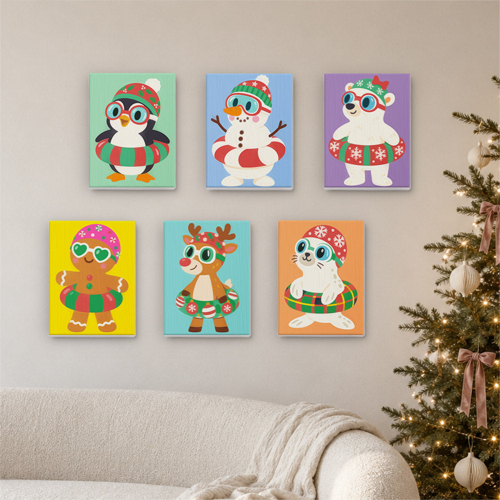 Snowman and Penguin Pool Party (Mini Paint by Numbers)