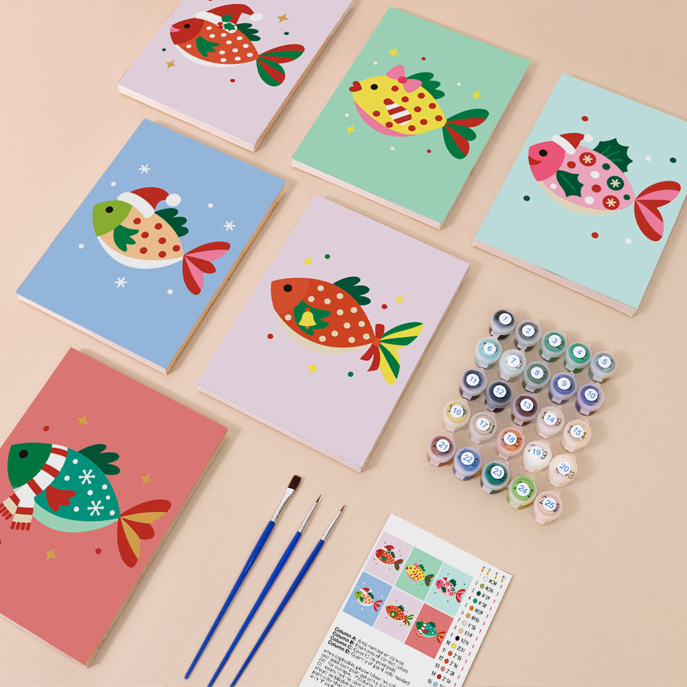 Festive Fish in Santa Hats (Mini Paint by Numbers)