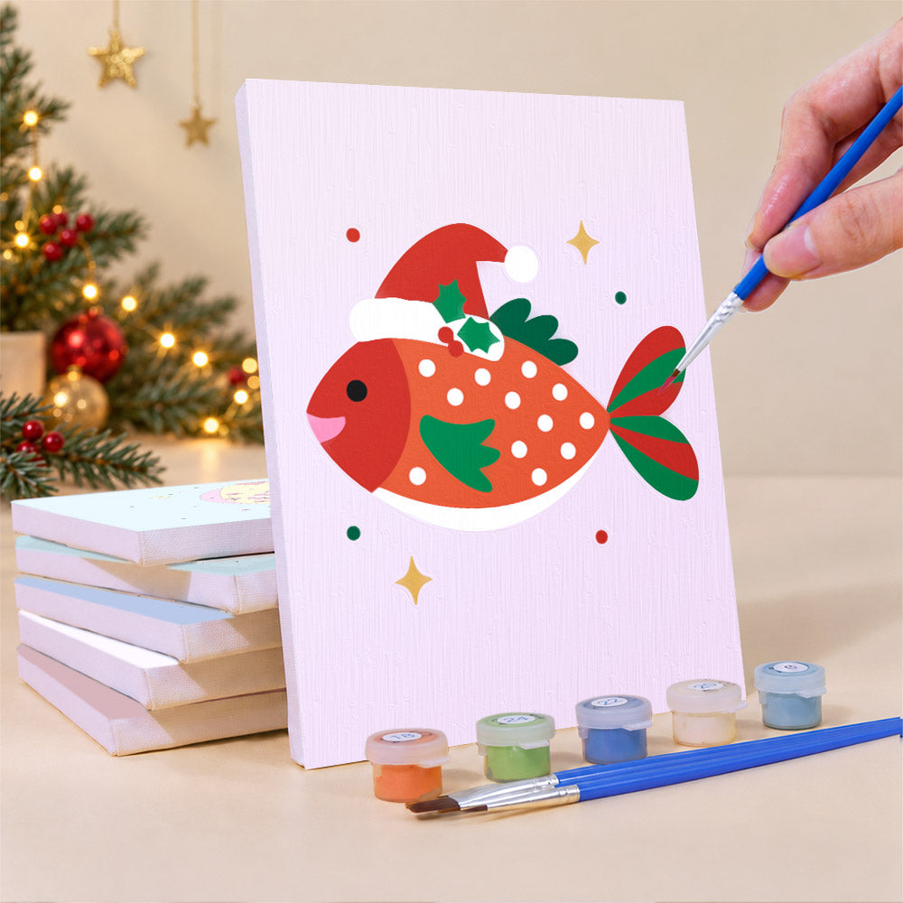 Festive Fish in Santa Hats (Mini Paint by Numbers)
