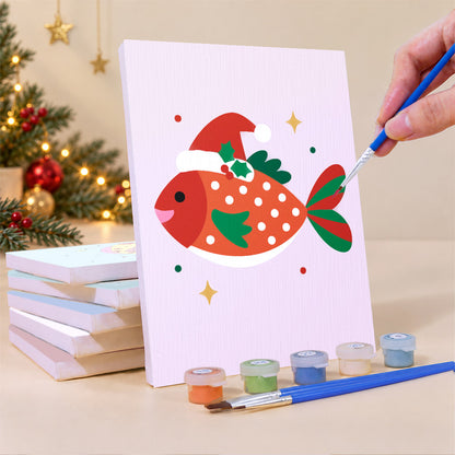 Festive Fish in Santa Hats (Mini Paint by Numbers)