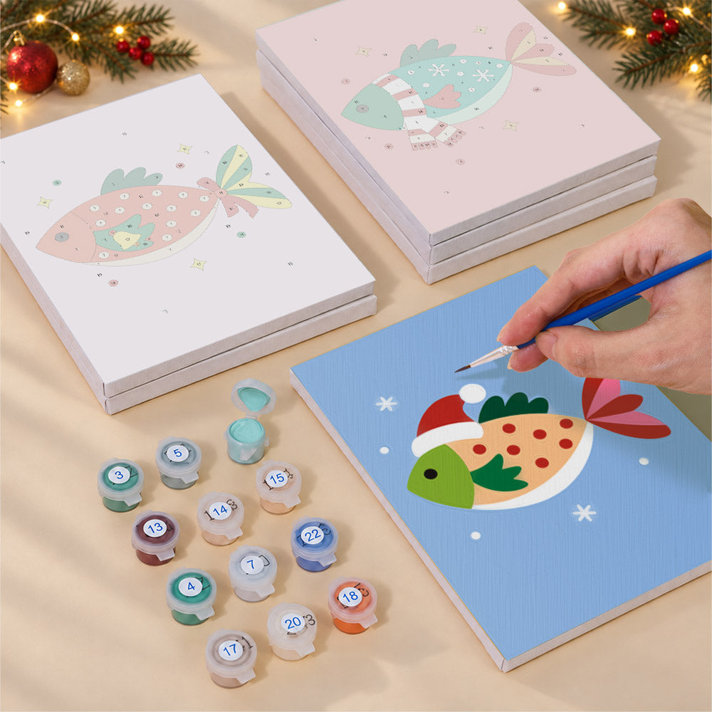 Festive Fish in Santa Hats (Mini Paint by Numbers)