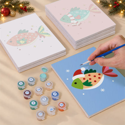 Festive Fish in Santa Hats (Mini Paint by Numbers)
