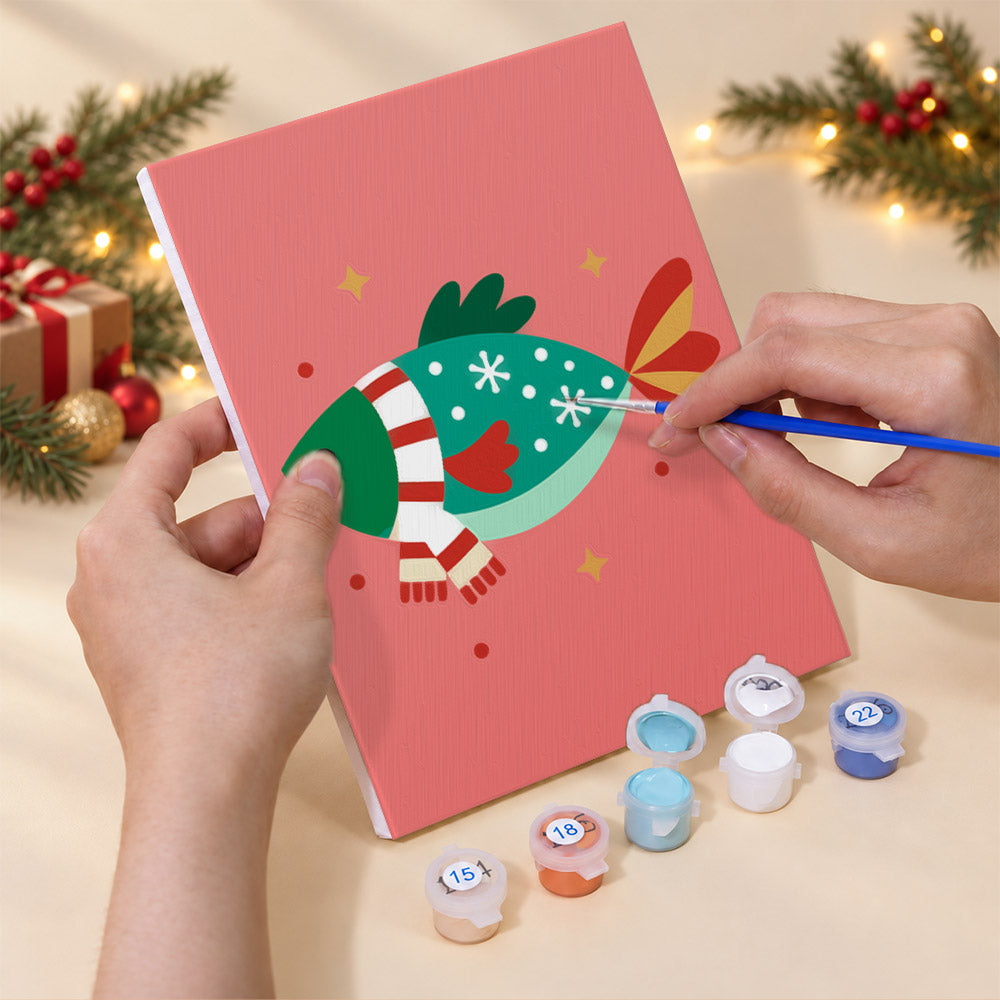 Festive Fish in Santa Hats (Mini Paint by Numbers)