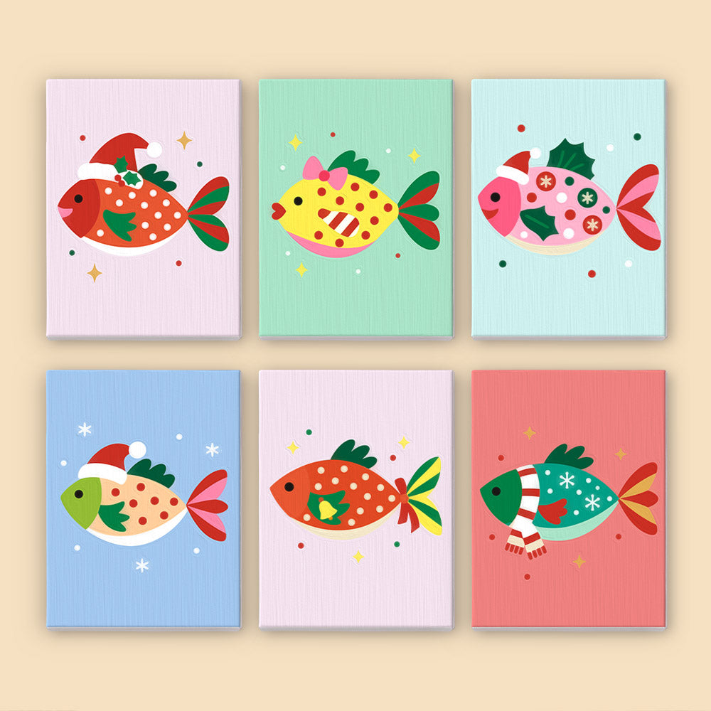 Festive Fish in Santa Hats (Mini Paint by Numbers)