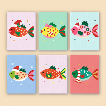 Festive Fish in Santa Hats (Mini Paint by Numbers)