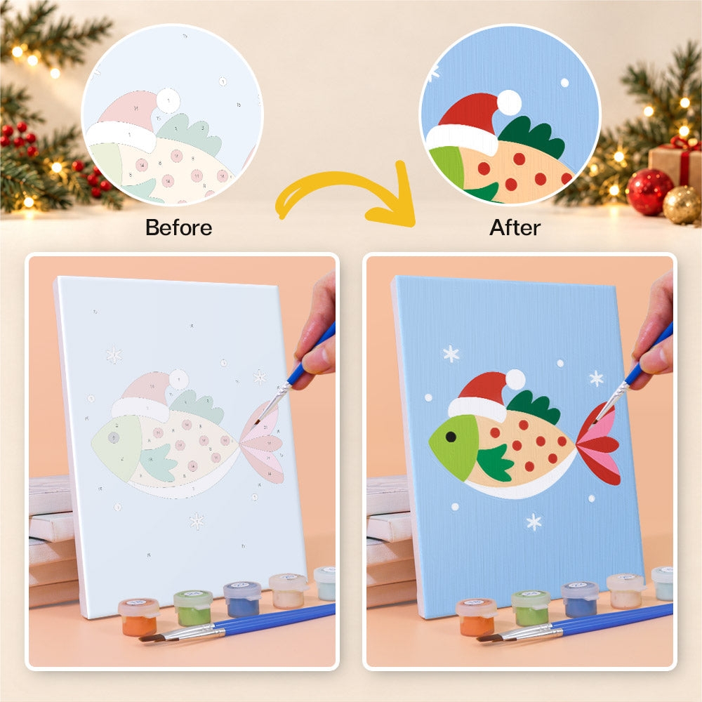 Festive Fish in Santa Hats (Mini Paint by Numbers)