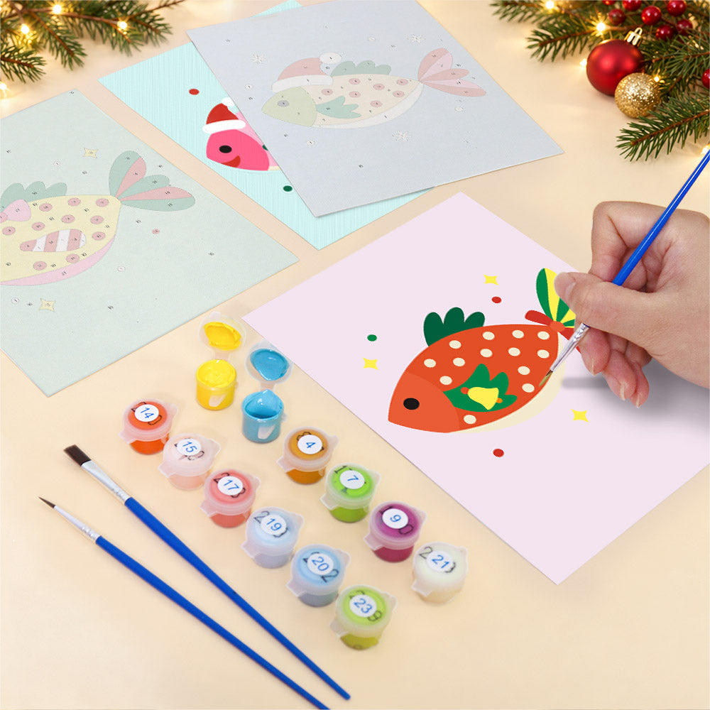Festive Fish in Santa Hats (Mini Paint by Numbers)