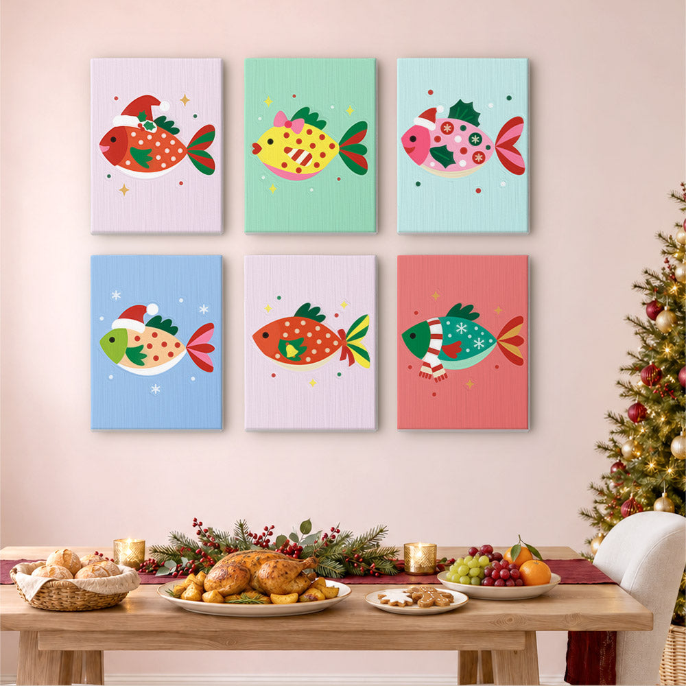 Festive Fish in Santa Hats (Mini Paint by Numbers)