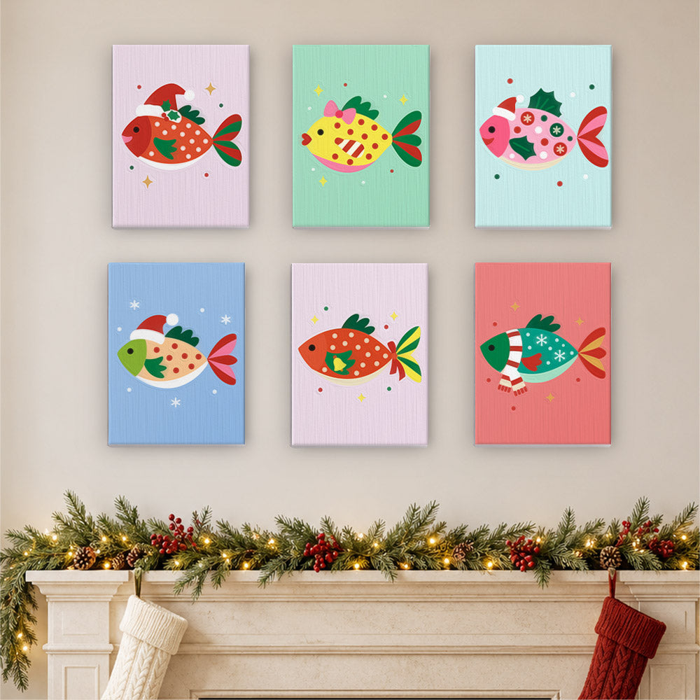 Festive Fish in Santa Hats (Mini Paint by Numbers)