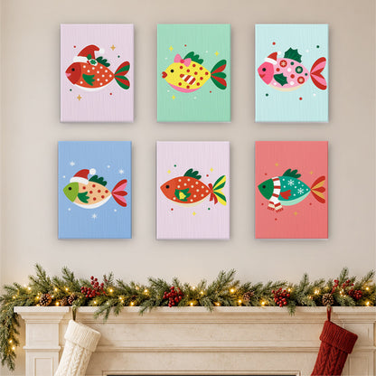 Festive Fish in Santa Hats (Mini Paint by Numbers)