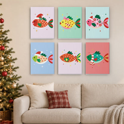 Festive Fish in Santa Hats (Mini Paint by Numbers)
