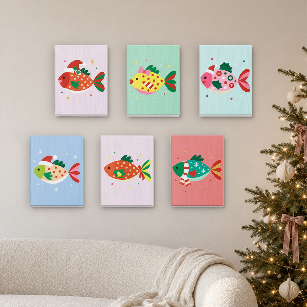 Festive Fish in Santa Hats (Mini Paint by Numbers)