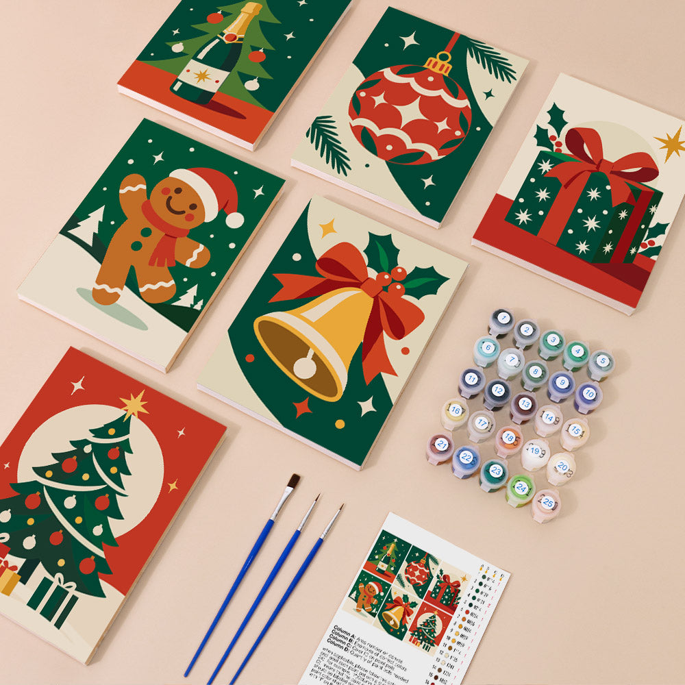 Retro Red Bells and Gingerbread (Mini Paint by Numbers)