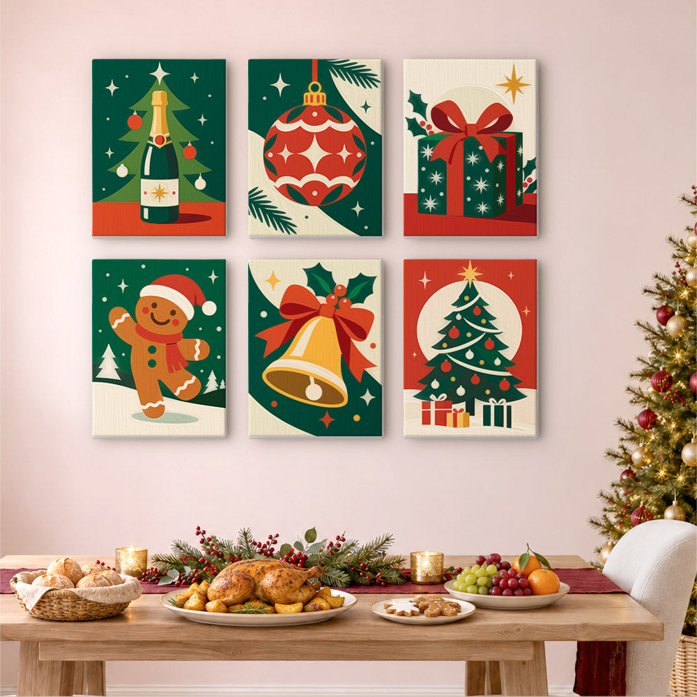 Retro Red Bells and Gingerbread (Mini Paint by Numbers)