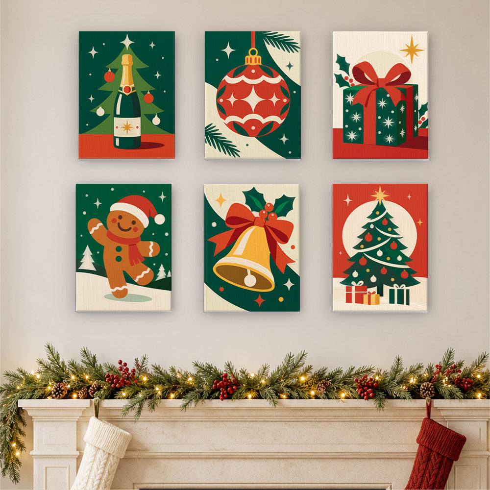 Retro Red Bells and Gingerbread (Mini Paint by Numbers)