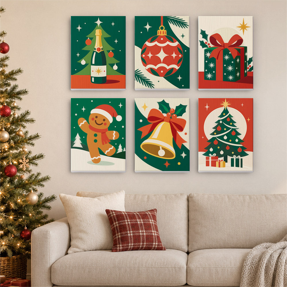 Retro Red Bells and Gingerbread (Mini Paint by Numbers)