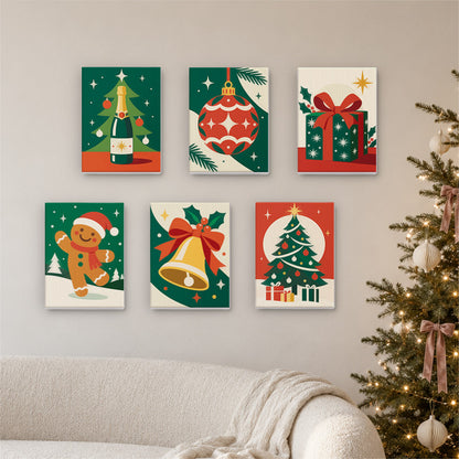 Retro Red Bells and Gingerbread (Mini Paint by Numbers)