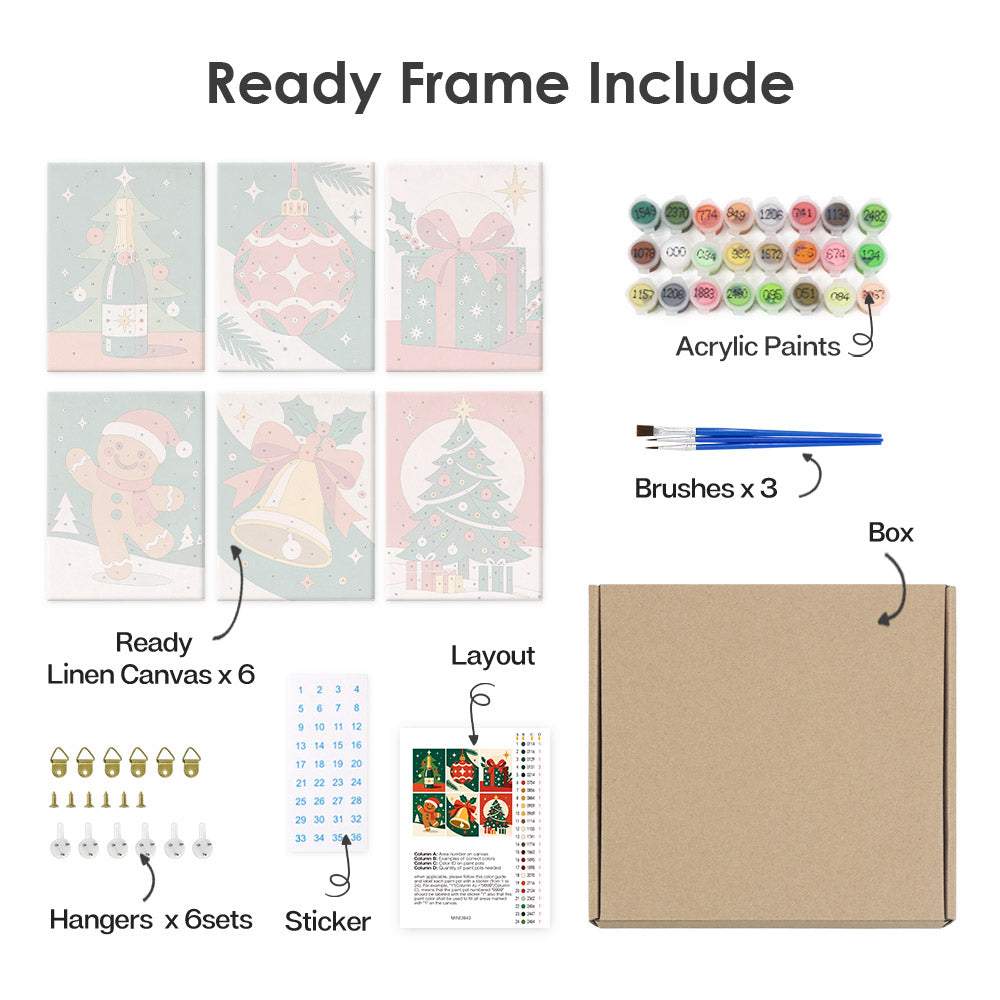 Retro Red Bells and Gingerbread (Mini Paint by Numbers)
