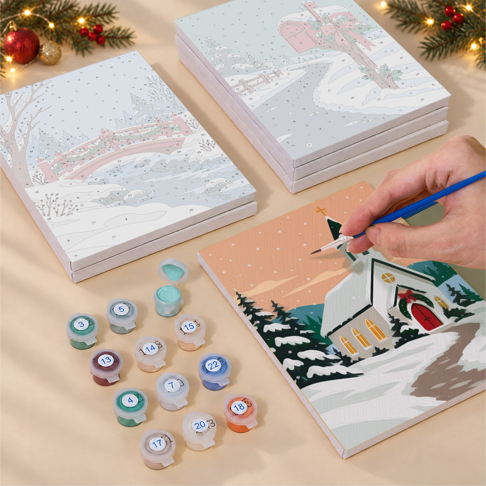 Snowy Village Gazebo and Chapel (Mini Paint by Numbers)