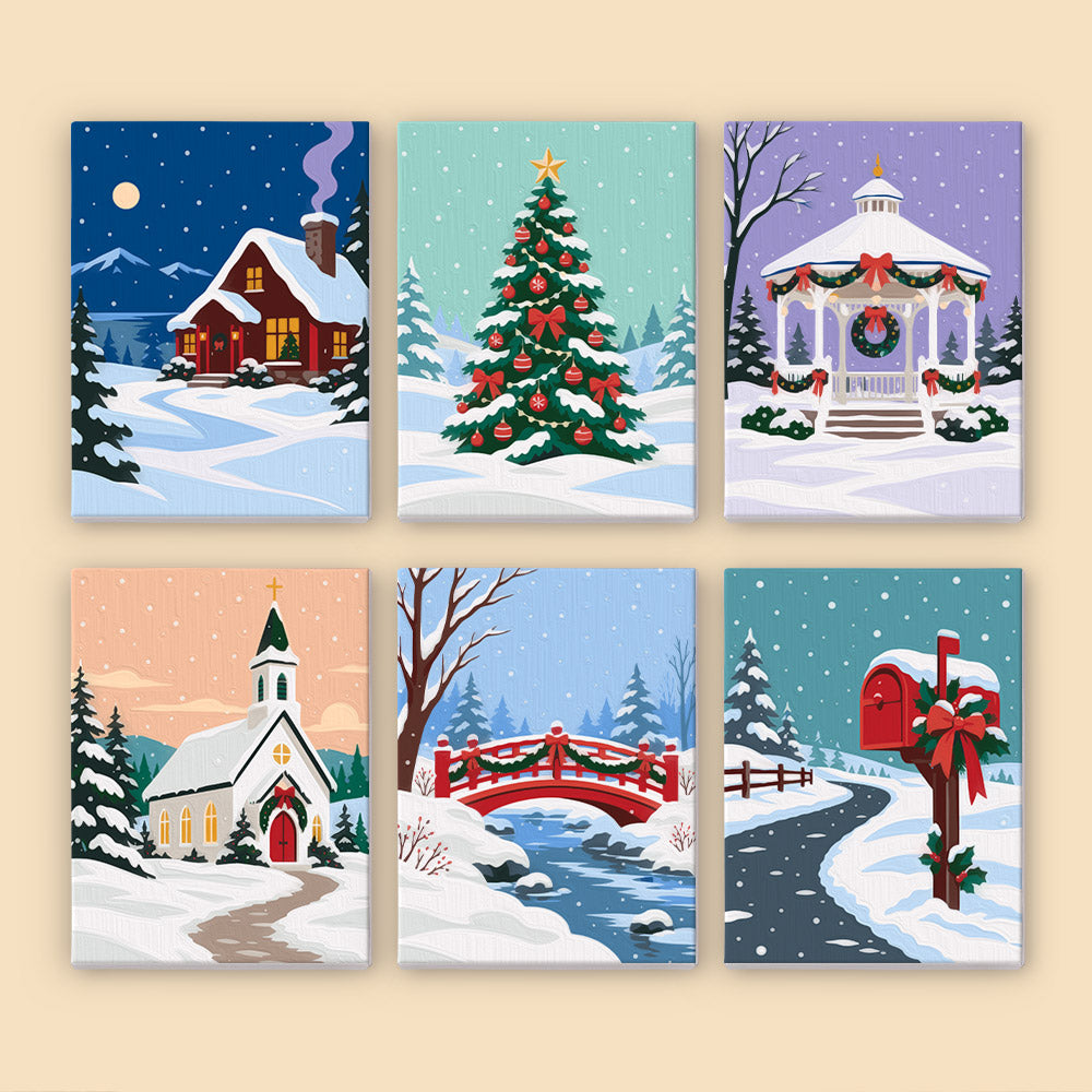 Snowy Village Gazebo and Chapel (Mini Paint by Numbers)