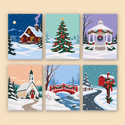 Snowy Village Gazebo and Chapel (Mini Paint by Numbers)