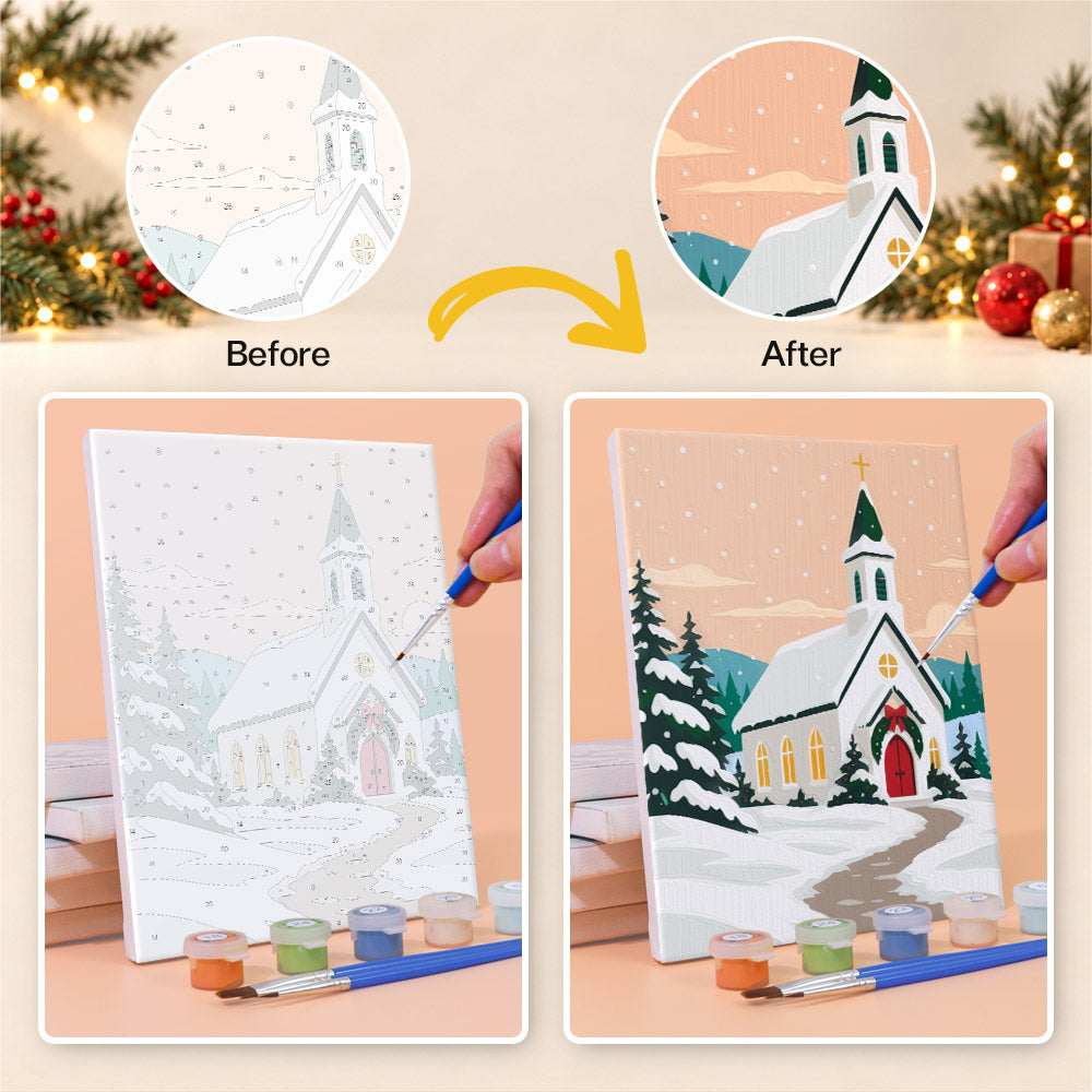 Snowy Village Gazebo and Chapel (Mini Paint by Numbers)