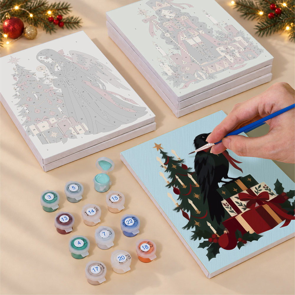 Gothic Christmas Cat and Raven (Mini Paint by Numbers)