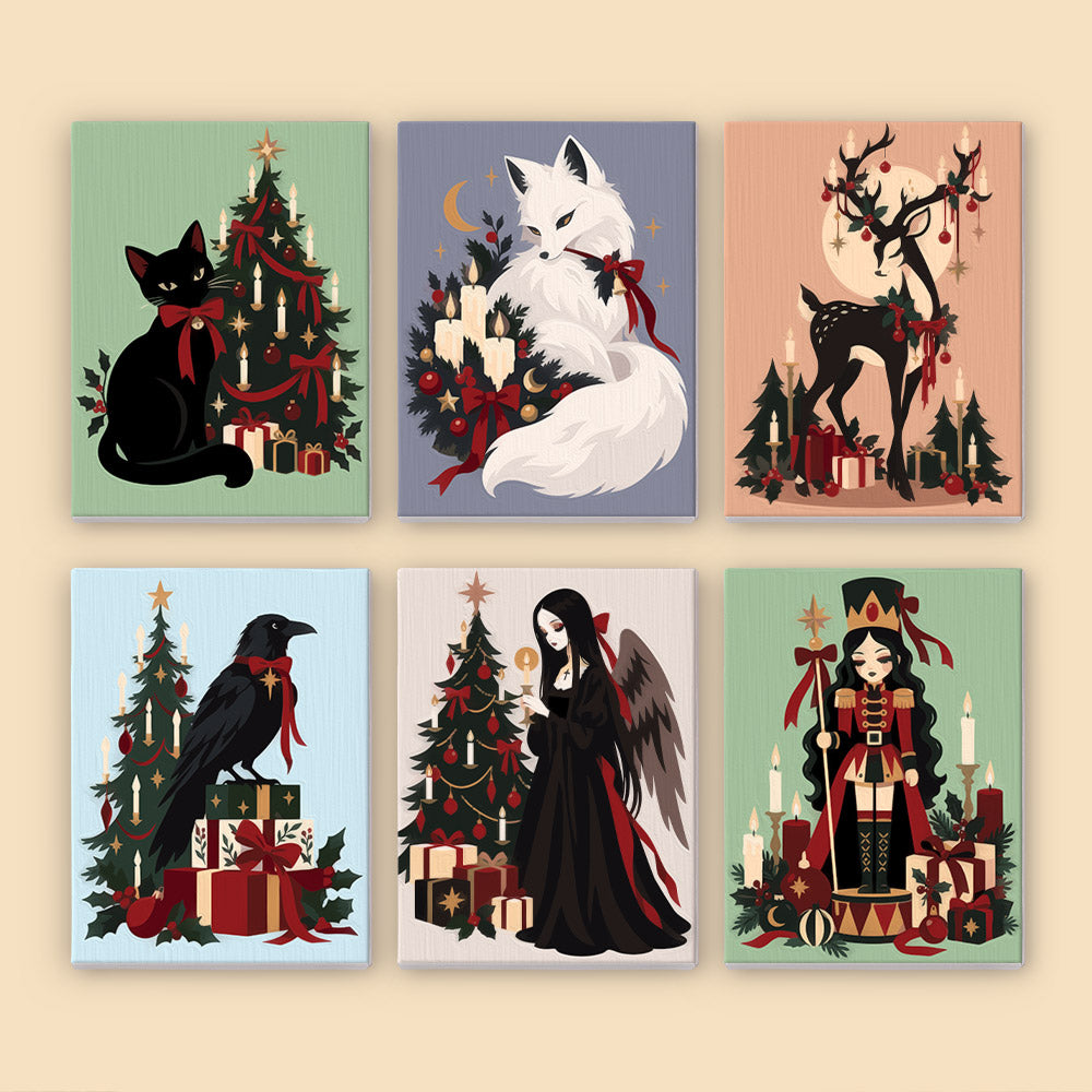 Gothic Christmas Cat and Raven (Mini Paint by Numbers)