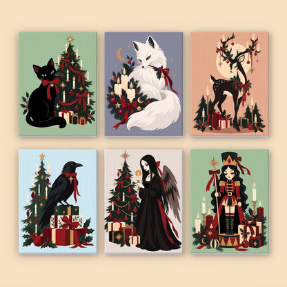 Gothic Christmas Cat and Raven (Mini Paint by Numbers)